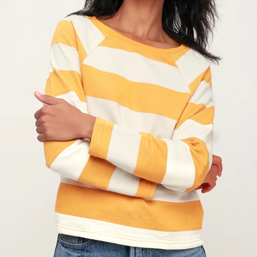 NWOT Amuse Society Salt Air Mustard Yellow Striped Sweatshirt